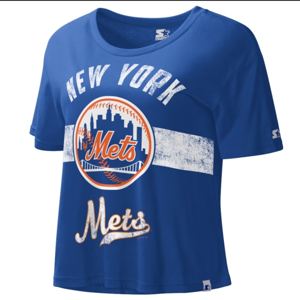 NY Mets Starter Cooperstown Collection Women's Record Setter Crop Top - Royal